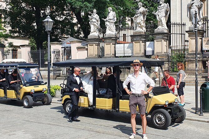Cracow guided Full tour by Golf Cart-Family Discount - Podgórze: Ghetto Layout, Key Sites, and a Short-but-Serious Stop