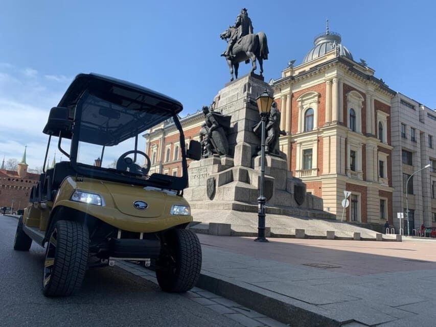 Krakow: Golf Cart City Sightseeing Tour By Old Town District - Getting onboard: pickup, seating, and the 50-minute pace
